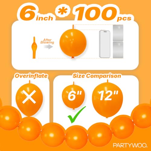 PartyWoo Orange Linking Balloons 6 Inch 100pcs for Party Decorations - Variation Y9