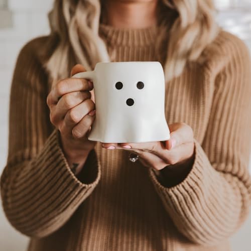 Ghost Halloween Mug 12oz - Ceramic Spooky Coffee Cup for Tea & Seasonal Brew - White Variant