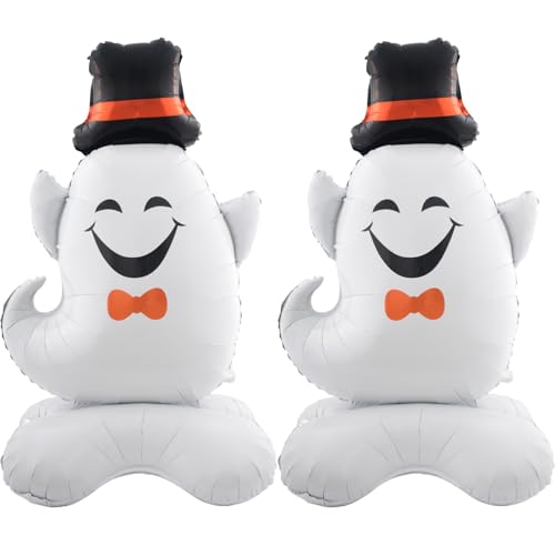 Halloween Ghost Balloons Set - Self-Standing Hat Design, White, 2pcs