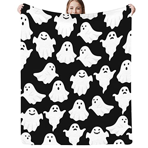 Funny Ghost Halloween Throw Blanket - 40x50 Inch Cozy Flannel Bed Couch Decor - Black & White Variation