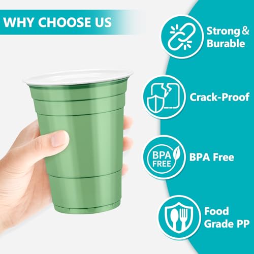 Sage Green Plastic Cups - 16 oz Disposable Party Cups, 50 Pack