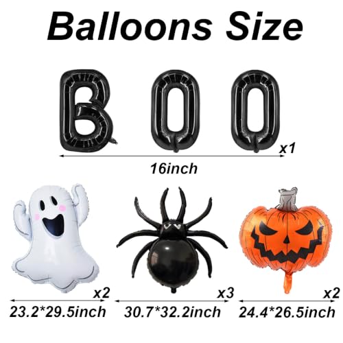 Halloween Foil Balloons Set - Ghost, Pumpkin, Spider, Boo Letters - 10 pcs