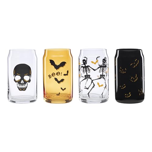 Halloween Can Cooler Glasses Set of 4 - 16oz Vintage Spooky Drinkware