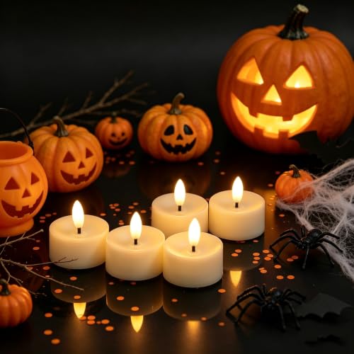 6 Pack Flameless LED Tea Lights with Black Wick - Battery Operated Candles for Decor