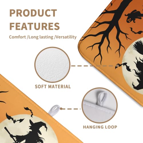 Halloween Witch & Castle Dish Drying Mat 18x24 Inch - Fall Kitchen Decor, Absorbent Microfiber Counter Protector