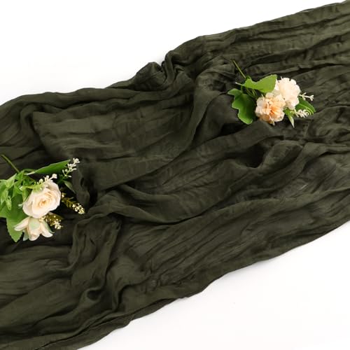 Olive Green Cheesecloth Table Runner for Birthday & Holiday Decor - 1 Pack
