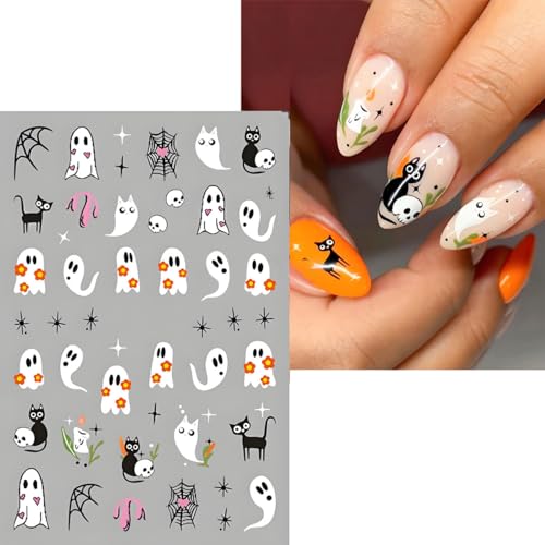Halloween Nail Stickers 12 Sheets Self-Adhesive Spooky Nail Decals for DIY Manicure