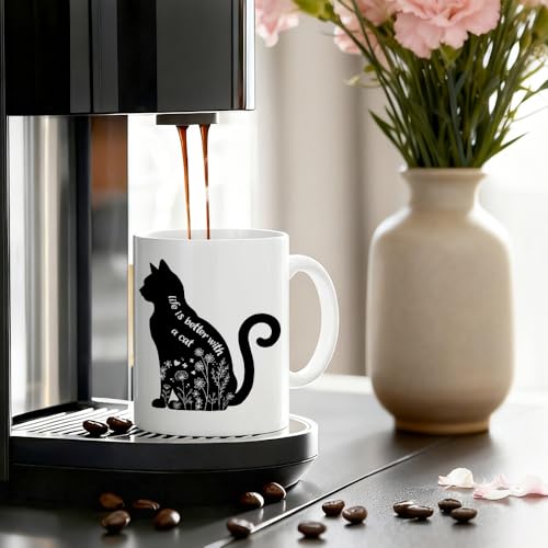 Funny Life Is Better With A Cat Ceramic Coffee Mug - Black/White - 11oz