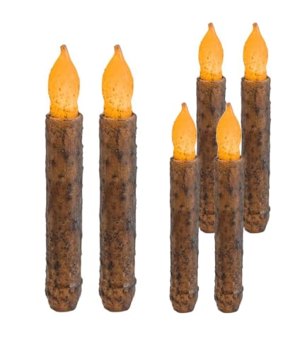 6.5-Inch Real Wax Primitive Battery-Operated Taper Candles - Rustic Farmhouse Decor