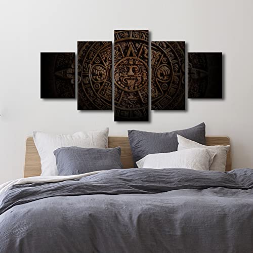 Aztec Solar Calendar Wall Art Canvas Prints - Framed 60x32 Inches, Mayan Civilization Decor - Variation of Artwork-13