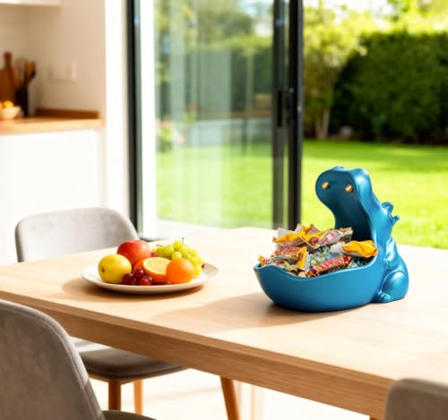 Hippo Key Holder Statue - Blue Candy Dish & Decorative Figurine - Variation: Blue A