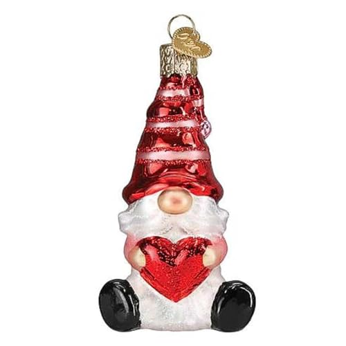 Valentine Gnome Glass Ornament - Handcrafted Holiday Decoration for Christmas Tree