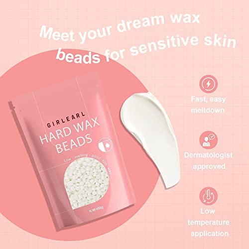 GIRLEARLE 1lb Unscented Hard Wax Beads for Hair Removal - White, Pack of 1