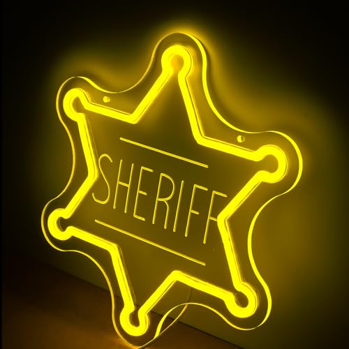 Sheriff Badge Neon Sign Wall Decor for Kids Room & Man Cave - Western LED Light