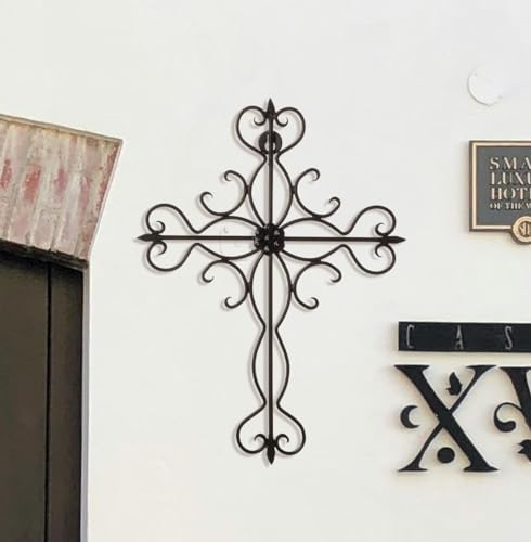 Black Matte Wall Cross 14x10 Inch Religious Wall Decor for Living Room & Outdoors