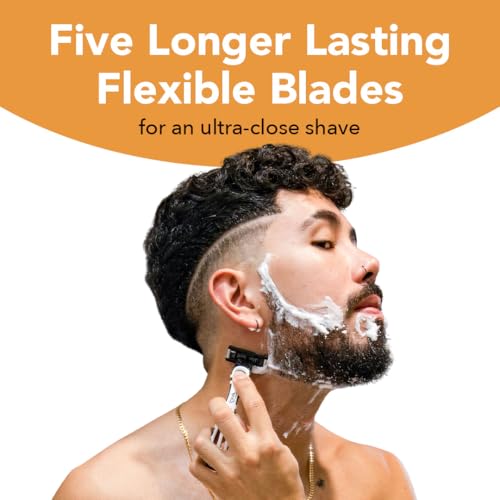 Disposable Razor for Men - Flex 5 5-Blade Shaver with Precision Edging, Sensitive Skin - Pack of 4