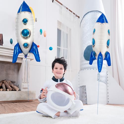 YOTHORN 2 Pcs Large Blue Rocket Balloons - Space Theme Foil Balloons for Kids Party