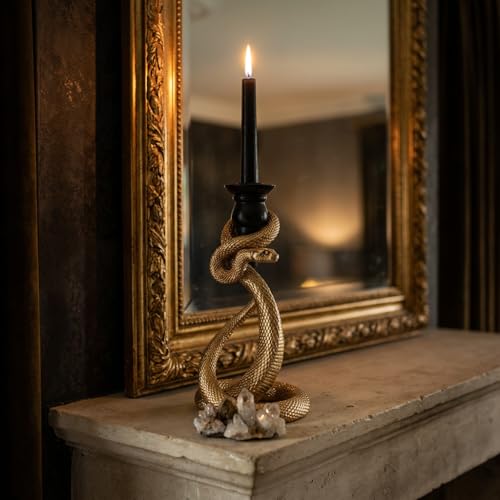 Guichifun Gold Snake Candle Holder Halloween Decor - Black Candle Cup