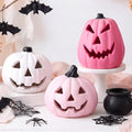 Pink Halloween Pumpkin Decorations Set - Resin Jack O Lanterns with Light-Ready Hollow Bases