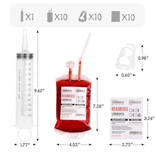 30 Pack Halloween Fake Blood Bags for Drinks Vampire Party Decoration - Reusable Blood Pouches