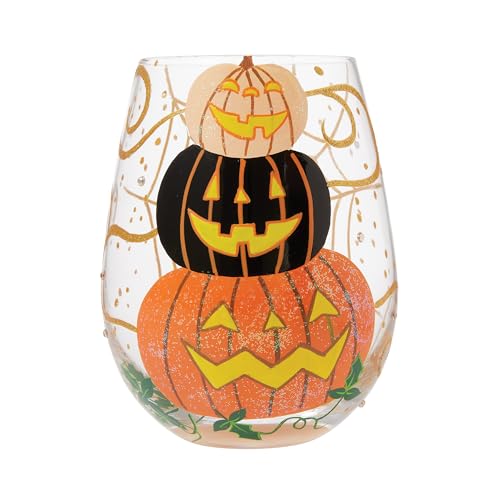 Halloween Jack-O-Lantern Stemless Wine Glass - Hand-Painted 20oz, Glow-in-the-Dark