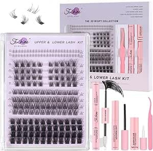 Fenshine Cluster Lashes Individual Lashes Kit 3D WISPY LASH KIT 10-18mm Length，4 in 1 DIY Eyelash Extension Individual Soft False for Personal Use at Home