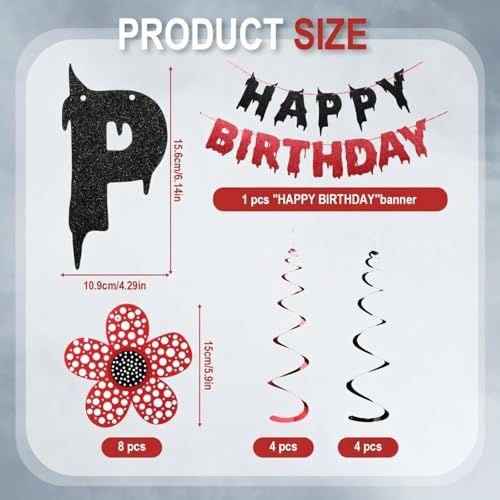 Strange Themed Party Decorations Set - Red & Black Halloween & Birthday Decor - Variation of 9