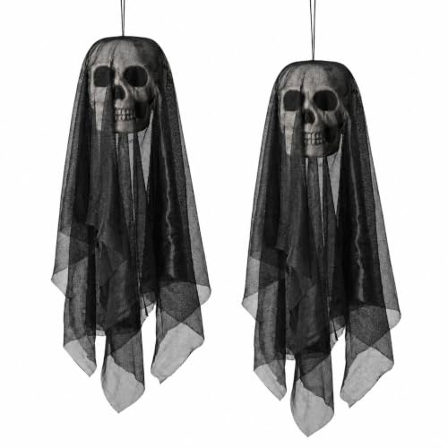 Halloween Hanging Skeleton Skull Decor Set - Black Ghost and Grim Reaper Props