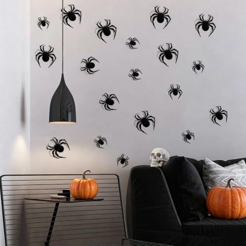 Halloween Spider Wall Stickers Set - 24pcs 3D Realistic Black Spiders with Foldable Legs - Waterproof Indoor Outdoor Decor - Adhesive Dot Included - Spd01