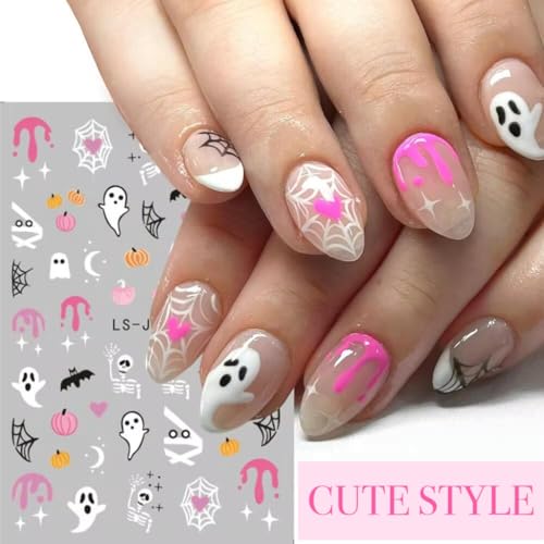 Qdsuh Halloween Nail Stickers - Pink Skull 3D Self-Adhesive Decals for Nail Art & DIY Party Decor