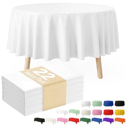 White Round Plastic Disposable Tablecloth - 84 Inch, 22 Pack