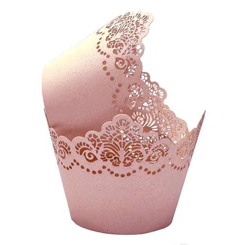 Light Pink Cupcake Wrappers 50Pcs Lace Hollow Out Crown Bake Cake Paper Decorations