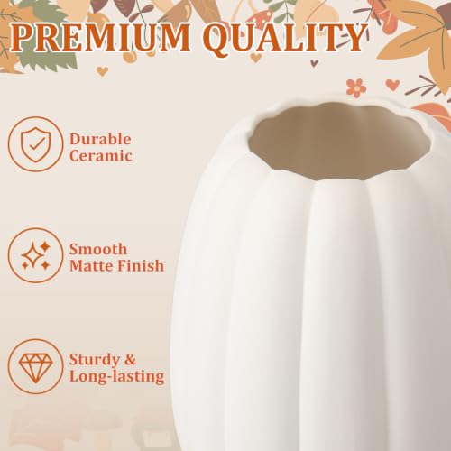 Fall Pumpkin Vase Set - Ceramic Autumn Table Decor for Thanksgiving & Halloween