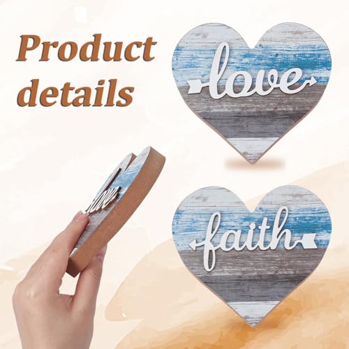 Rustic Heart Wooden Decor Sign - Style 1, Love & Faith Table Centerpiece