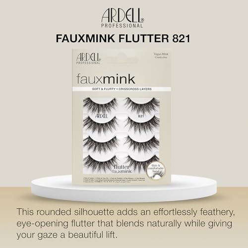 False Mink Lashes Flutter 821 - Rounded Silhouette, 4 Pairs Vegan Fluffy Strip Lashes