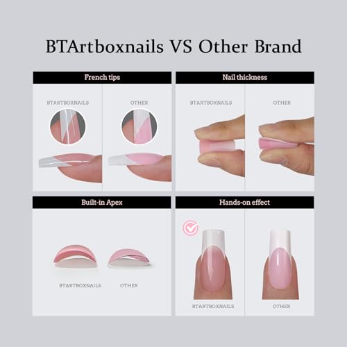 French Tip Press On Nails - Black Square Long Variant for Natural Look
