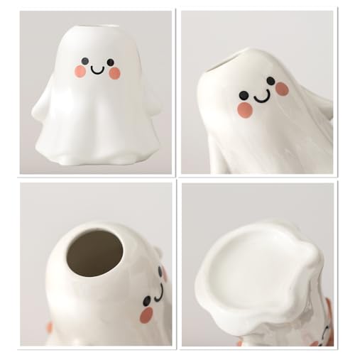 Halloween Ghost Vase - Ceramic Ghost Bucket Vase for Flowers & Decor - Bright Surface - 5.9 Inch