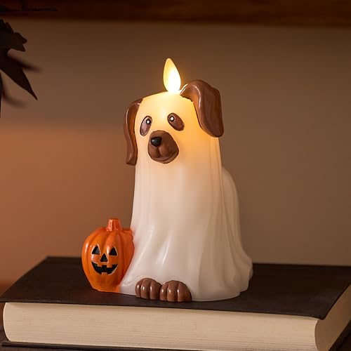 Halloween Ghost Dog Flameless Flickering Candle - 4.1x6 Inches, Safe LED Decor