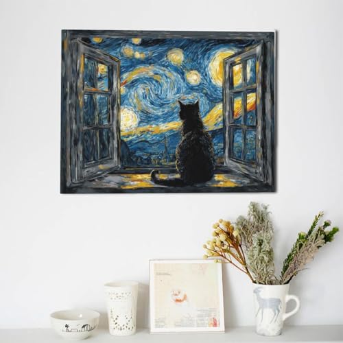 Black Cat Wall Art Decor Canvas Prints 16x12 Inch Framed Picture – Variation of THIS Listing