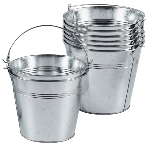8 Pack Galvanized Metal Buckets with Handle - 5 x 3.5 Inch Rustic Plant, Party, Storage