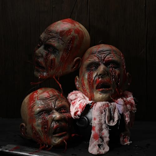Halloween Severed Zombie Head Props - Realistic Latex Decor, 10.28 x 9.53 Inches, Set of 3 - Chic Variation