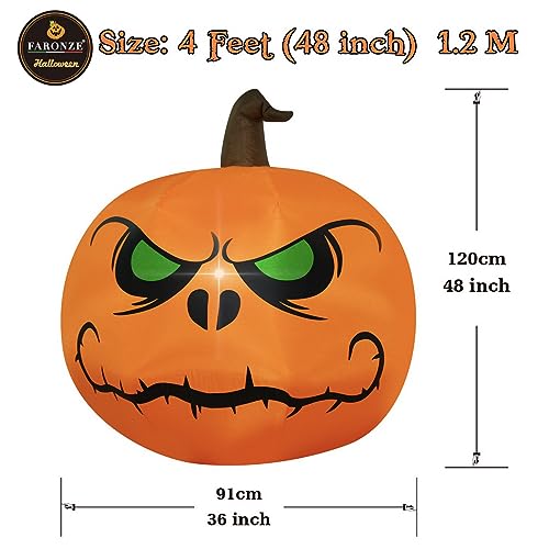 4Ft Inflatable Halloween Angry Pumpkin Lighted Yard Decoration with Blower & Ropes