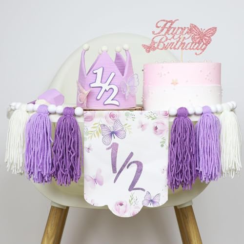 Half Birthday Decorations Set for Baby Girl - Banner, Hat & Cake Topper