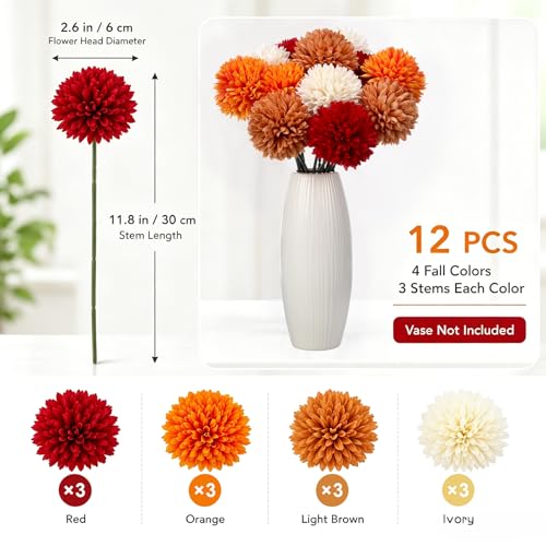 Artificial Fall Marigold Flower Set for Dia De Los Muertos & Autumn Decor - 12 Pcs