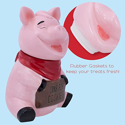 Pink Pig Ceramic Cookie & Candy Jar with Airtight Lid - Farmhouse Kitchen Storage