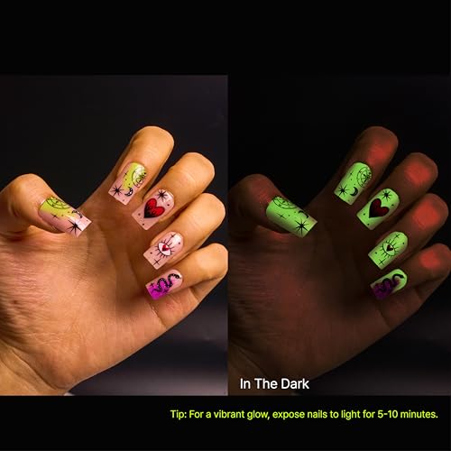Glow in the Dark Halloween Gel Nail Set - 24 Press-On Spooky Designs