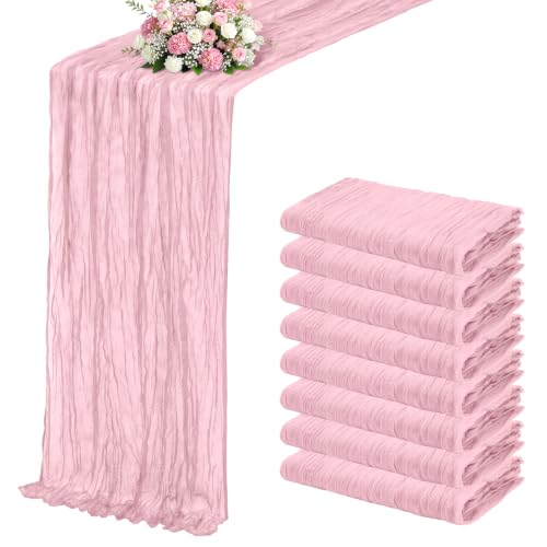 Light Pink Cheesecloth Table Runner 17x108 Inch Set of 8 - Boho Gauze Fabric