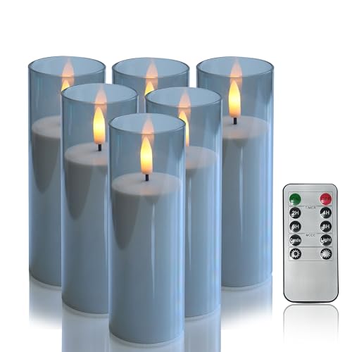 Flameless Candles with Remote & Timer Set of 6 - 2x6 inch Grey Battery Candles