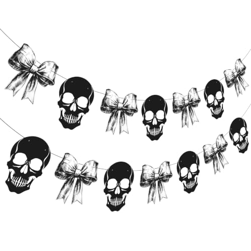 Gothic Skull and Bow Party Banner Set - Spooky Halloween & Birthday Decorations
