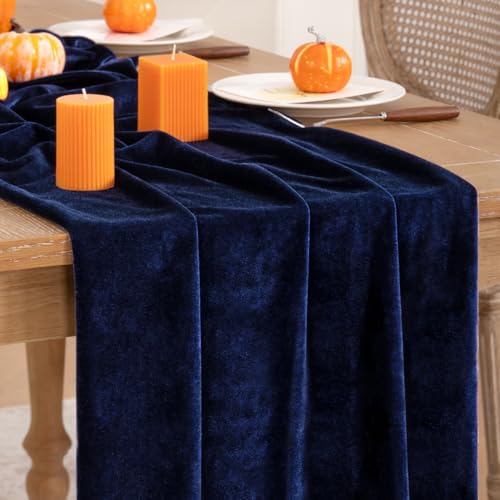 Navy Blue Velvet Table Runner 20 x 120 Inch - Fall Winter Home Decor, Elegant Dining Accessory - Variation 3